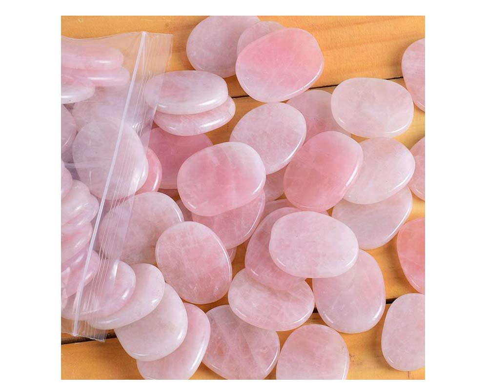 7 Pieces Natural Rose Quartz Massage Stones Set for Professional or Home Spa, Smooth and Natural Massage Stones (Rose Quartz)