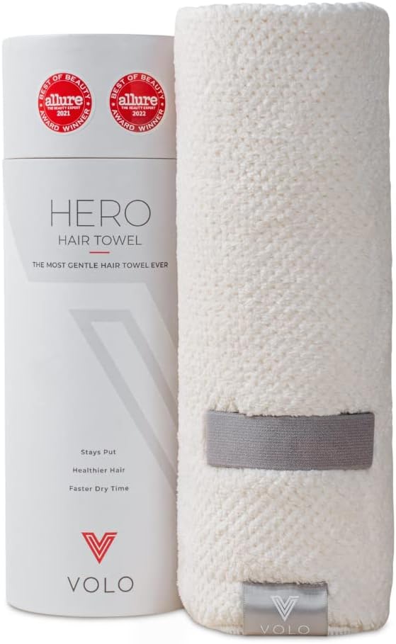 VOLO Hero Salt White Hair Towel | Ultra Soft, Super Absorbent, Quick Drying Nanoweave Fabric | Reduce Dry Time by 50% | Large Towel Wrap for All Hair Types | Anti Frizz & Anti Breakage | Microfiber
