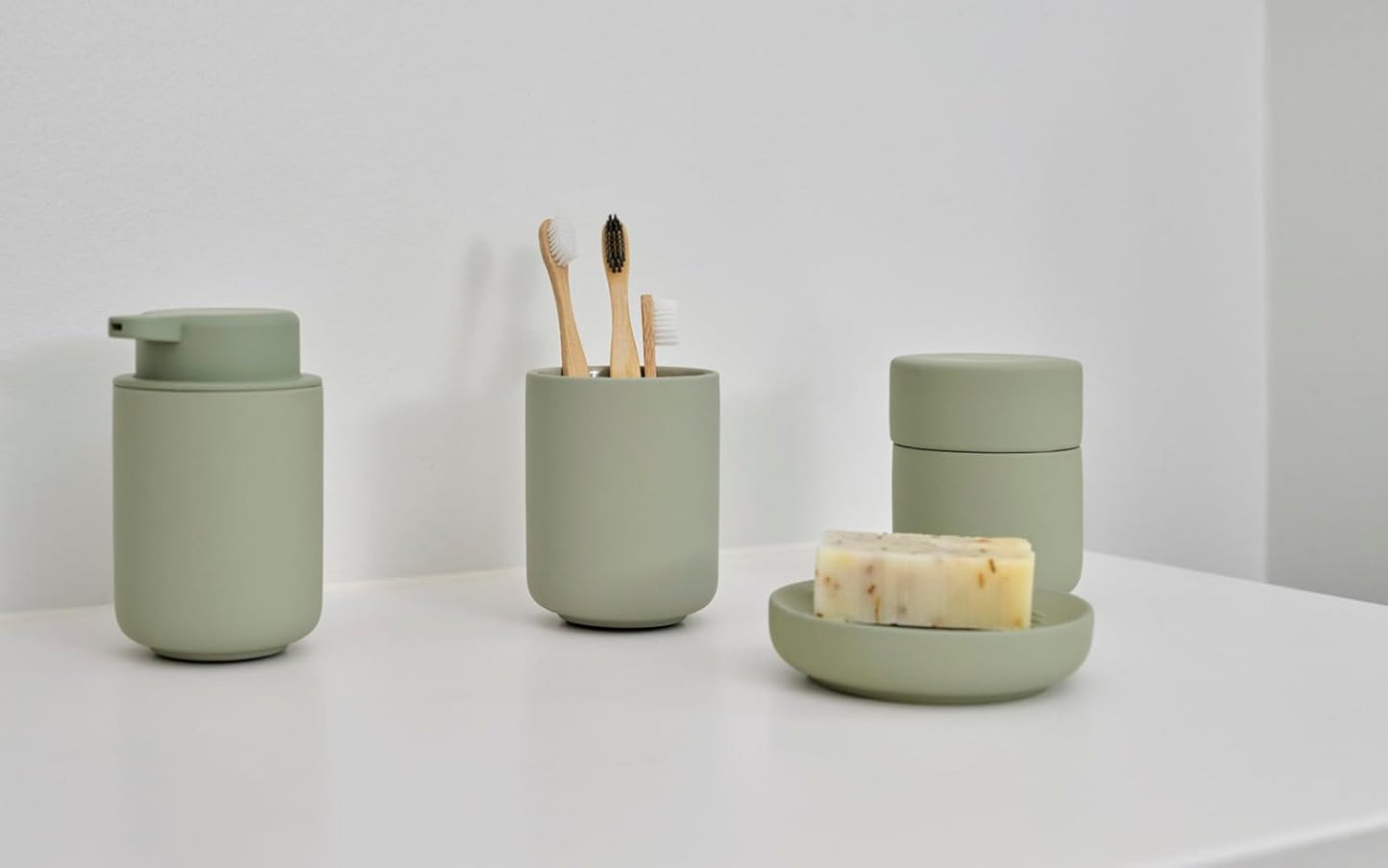 Zone Denmark Ume Taupe Cosmetic Jar - Elegant and Functional Storage Solution for Your Beauty Essentials, Infusing Scandinavian Design into Your Vanity Space (Eucalyptus Green)