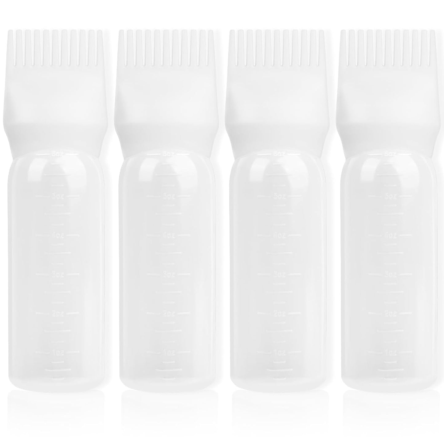 BLAAROOM Root Comb Applicator Bottle 6 Ounce, 4 Pack Hair Oil Applicator with Root Comb Brush for Scalp Hair Oiling - White