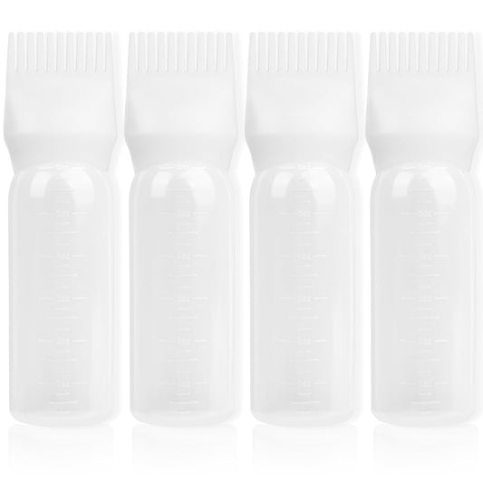 BLAAROOM Root Comb Applicator Bottle 6 Ounce, 4 Pack Hair Oil Applicator with Root Comb Brush for Scalp Hair Oiling - White