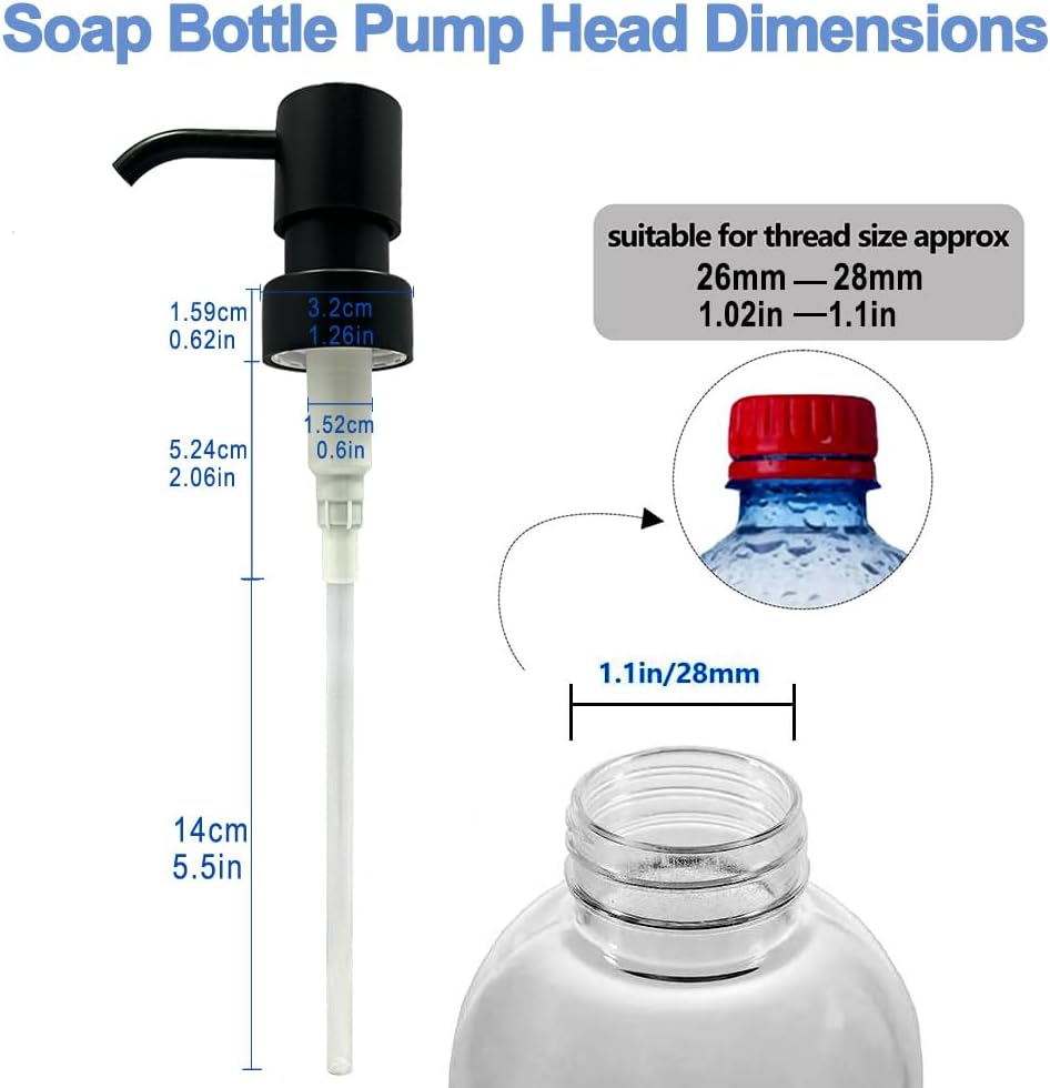 Soap Pump Replacement, Hand Soap Dispensers Pump for Bathroom, Replacement for Round 1.1in (28 mm) Neck Bottles,Rust Proof&Leak Proof for Soap Lotion Bottle Upcycling (Matte Black, 2 Pack)
