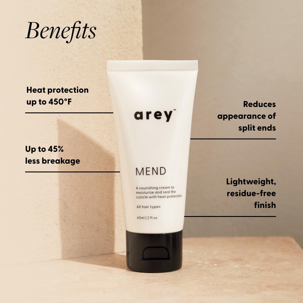 Arey Mend Heat Protectant Leave-In Conditioner | Detangles, Rehydrates, Strengthens and Protects Hair up to 450°F | Vegan, Cruelty-Free & Gluten-Free (2 Fl Oz)