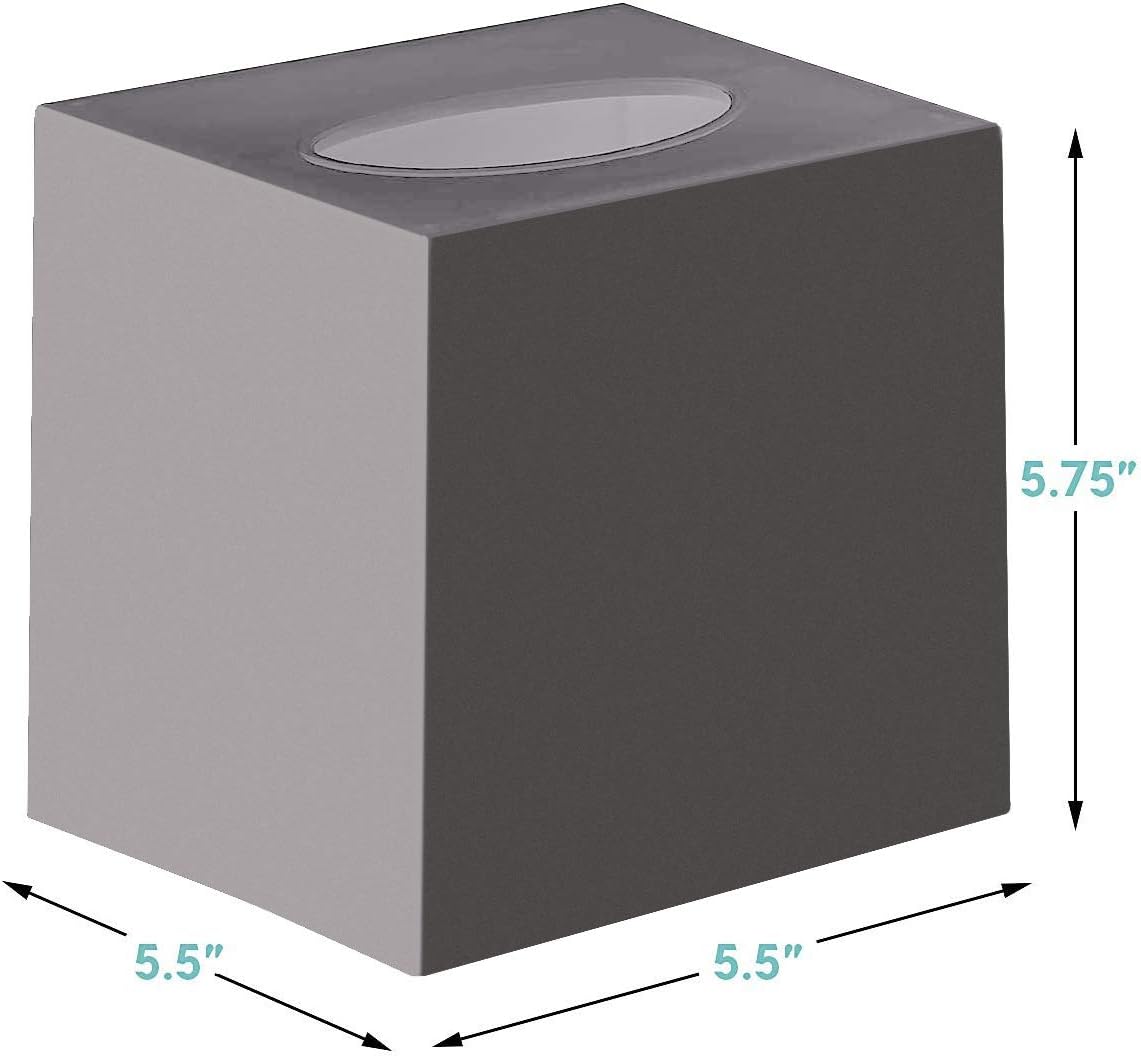 DWËLLZA Home Gray Tissue Box Cover Square - Plastic Facial Tissue Box Holder Vessel Dispenser - Decorative Cube Tissue Holder for Bathroom, Vanity Countertop, Dresser, Bedroom, Office Grey Decor