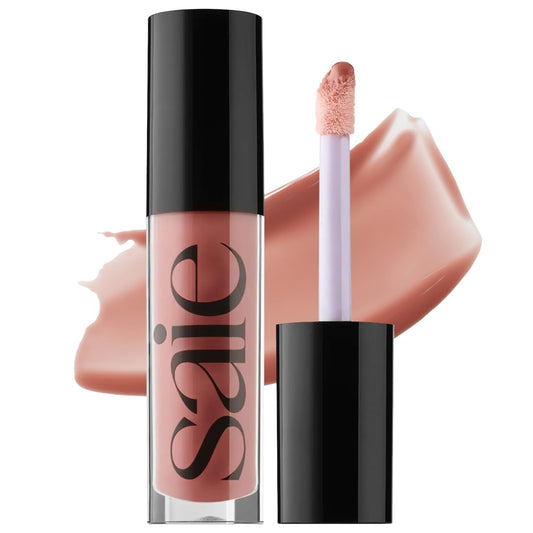 Saie Glossybounce - Hydrating Lip Gloss and Tinted Lip Oil Hybrid with Hyaluronic Acid & Jojoba Oil for Non-Sticky, Ultra-Shiny, Plump & Soft Lips - Everyday Makeup Essential - Dip (.17 oz)
