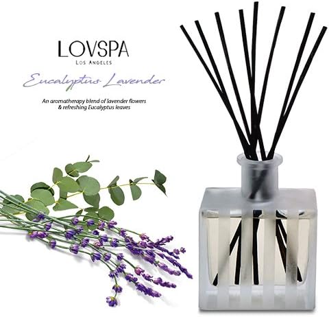 LOVSPA Reed Diffuser Set, DE-Stress Lavender Eucalyptus Scented Oil Diffuser with Sticks, Home Fragrance Accessories for Bathroom Shelf Decor, Aroma Diffusers for Home or Office Desk, USA Made