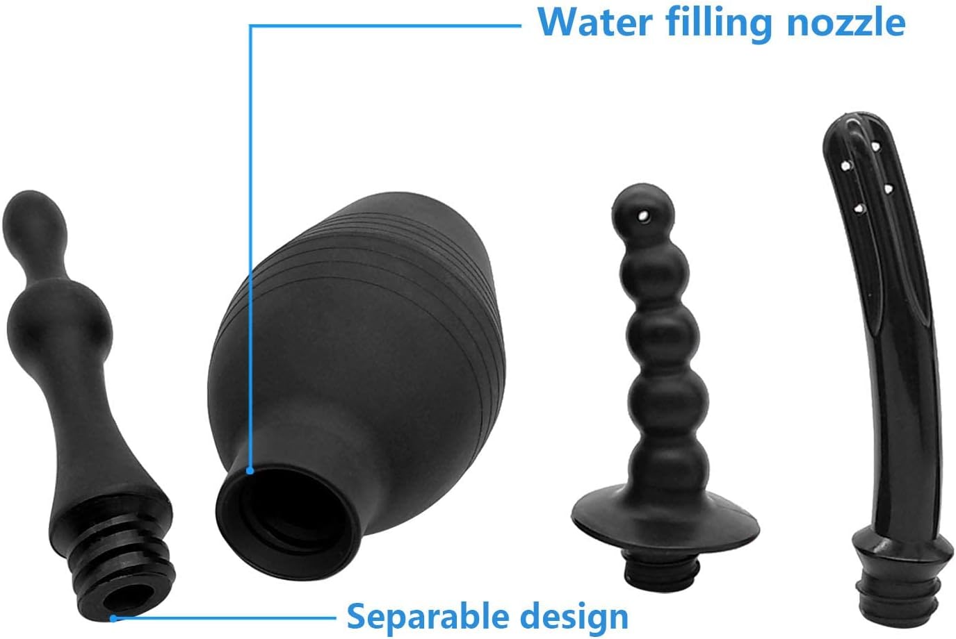 Abyclean Anal Douche Enema Bulb Vaginal Douche Enema Cleaner for Women’s or Man’s Health, Black 500ml (3 Nozzle)