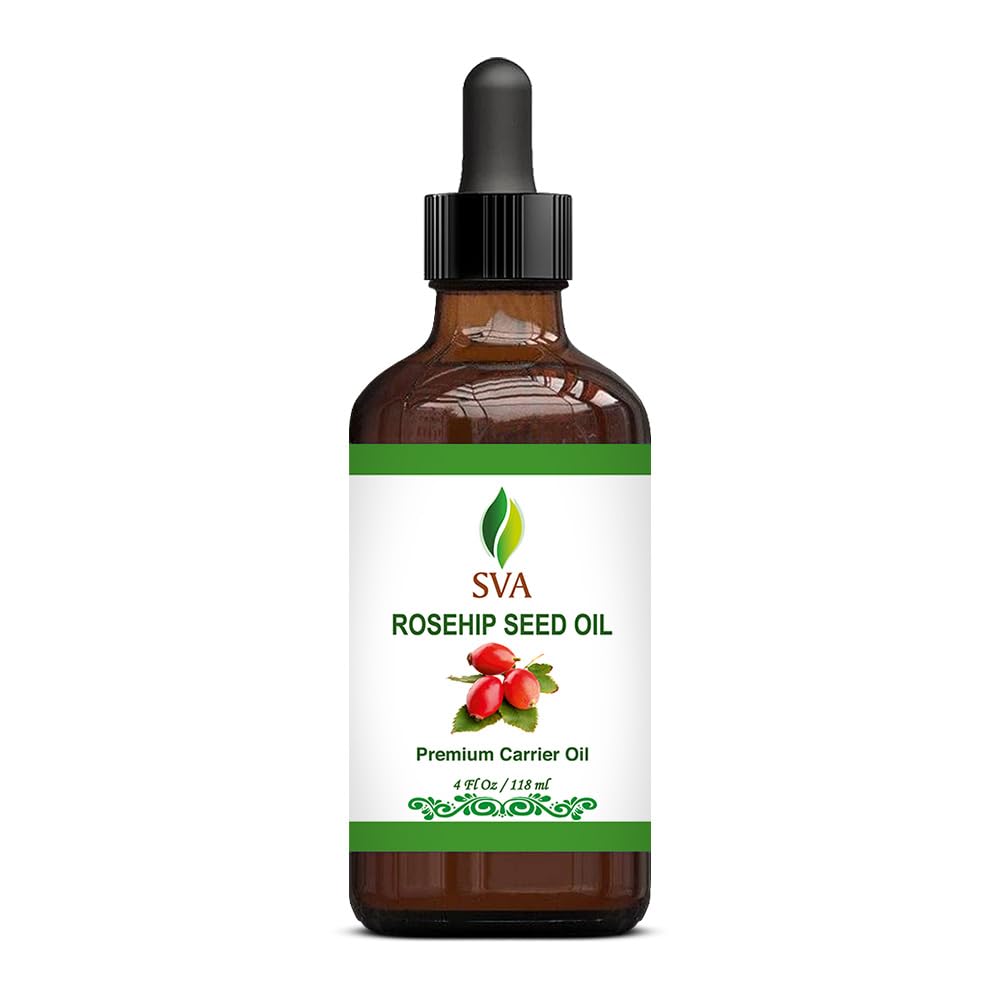 SVA Rosehip Seed Oil - 4 Fl Oz – 100% Natural & Cold Pressed - for Face, Skin Care, Hair Care, Scalp Massage & Body Massage – Carrier Oil with Dropper
