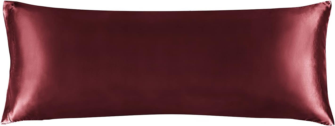 BEDELITE Satin Body Pillow Cover, Super Soft and Cooling Body Pillow Pillowcase for Hair and Skin, Breathable Silky Full Long Pillowcase Cover(20"x54", Burgundy)