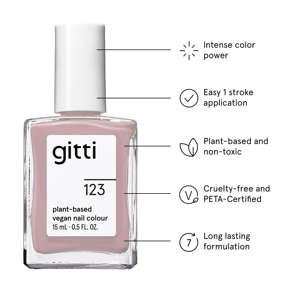 gitti Plant-based Nail Polish I Non-Toxic, 30-Free, Based On Natural Origin Ingredients, Cruelty.Free, Vegan, High Performance Colors, Glossy Finish, Shade no. 123 Lavender Fade (0.5 fl oz)