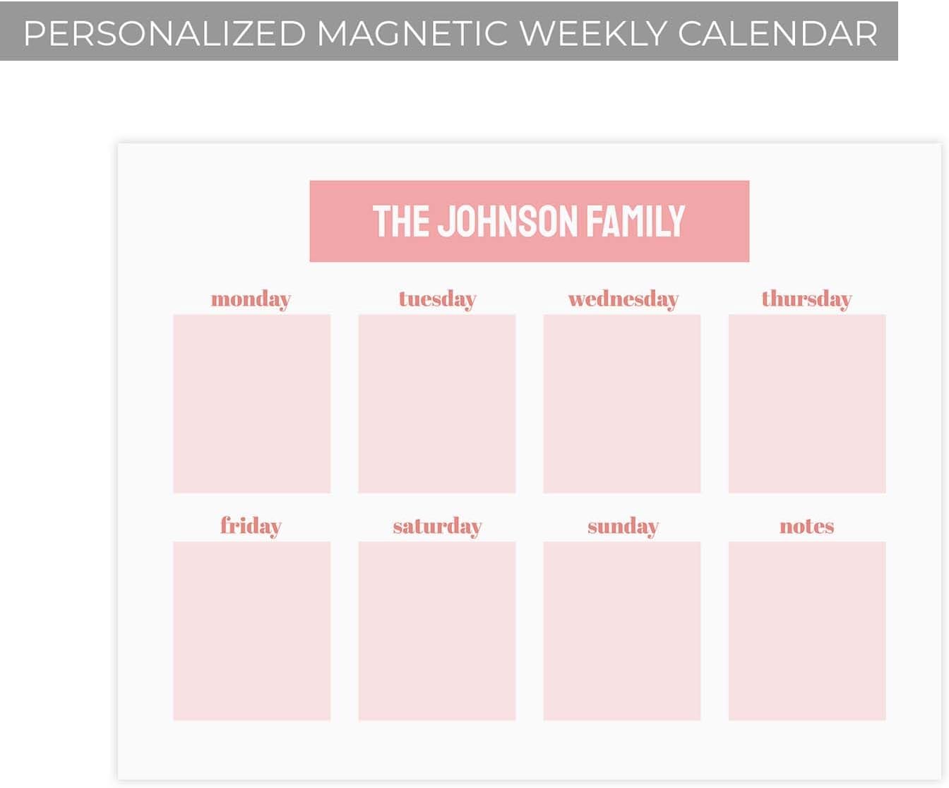 Personalized Pink Magnetic Weekly Calendar / 11" x 8.5" Trendy Task Tracking Custom Weekly Planner Magnet/Made In The USA