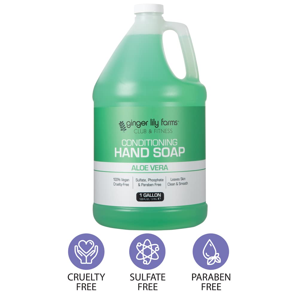 Ginger Lily Farms Club & Fitness Conditioning Liquid Hand Soap Refill, 100% Vegan & Cruelty-Free, Aloe Vera Scent, 1 Gallon (128 fl oz)