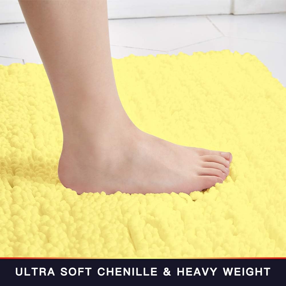 Walensee Bathroom Rug Non Slip Bath Mat (36x24 Inch Yellow) Water Absorbent Super Soft Shaggy Chenille Machine Washable Dry Extra Thick Perfect Absorbant Best Large Plush Carpet for Shower Floor
