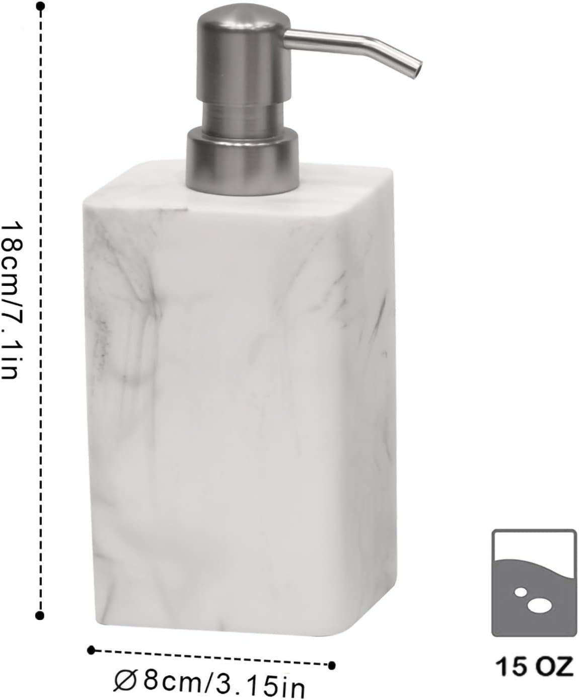 White Marble Style Hand Soap Dispenser, Refillable Liquid Decorative Soap Dispenser for Bathroom Countertop and Kitchen (14.5 Oz)