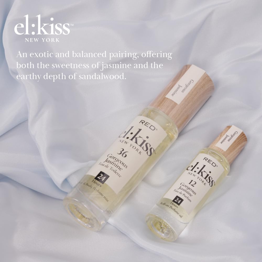 EL:KISS Hair Perfume & Body Mist, Gorgeous Jasmine Inspired by Guc. Flora Eau de Toilette 30mL (1.01 Fl Oz), Hydrating & Long-Lasting, Alcohol & Mineral Oil-Free, With Jojoba, Argan Oil & Aloe Vera