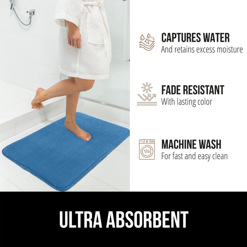 GORILLA GRIP Memory Foam Bath Rugs, Soft Absorbent Velvet Bathroom Mats, Durable Dots on Underside, Machine Washable Bathmat, Carpet Rug Room Decor for Shower Floor, 24x17 Mat, Caribbean Blue
