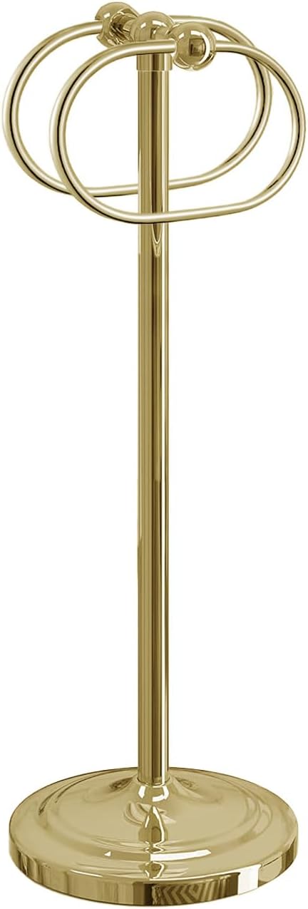 17 Inch Stainless Steel Hand Towel Holder Double Stand Hand Towel Ring for Washcloths or dishcloths Non-Slip Base Free Standing Towel Rack for Bathroom Kitchen (Gold)