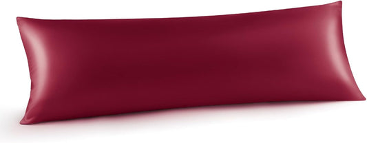 INFIIXSO Body Pillow Cover with Zipper, Luxury Mulberry Silk Body Pillow Case 20x54 Inches, Ultra Smooth and Soft Cooling Long Pillowcase, Gift for Women, Men(Burgundy)