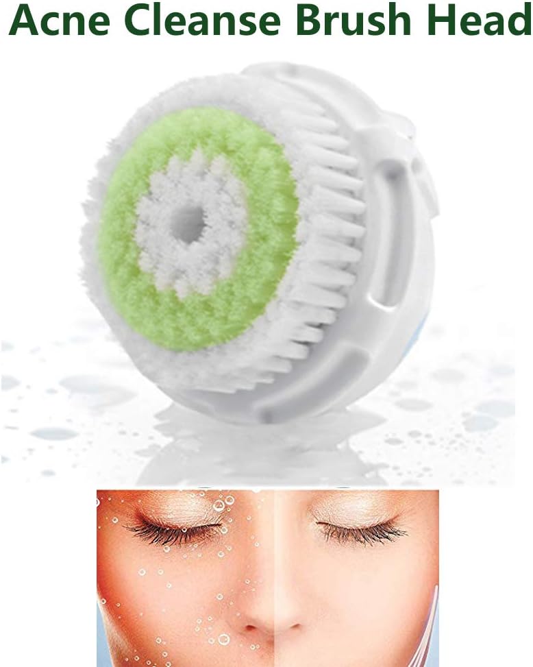 Facial Cleansing Brush Head Replacement, Facial Cleansing Brush Head, Exfoliator Facial Brush Heads, for Acne Prone, Clogged and Enlarged Pores Sensitive Skins (4Pack/Blue+Green)