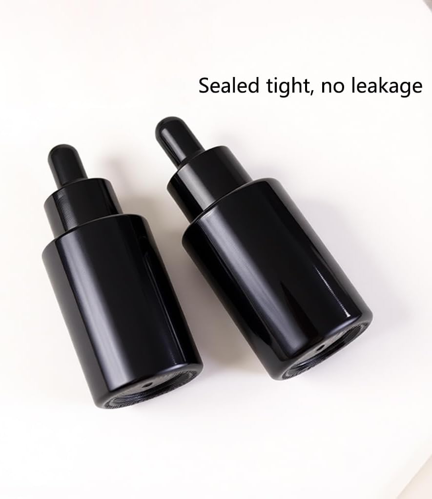 12 Pack 1 oz Black Glass Dropper Bottle Essential Oils Bottle with Glass Eye Droppers,for Serum Essence Oil,Perfumes,Liquids (Black, 1oz)