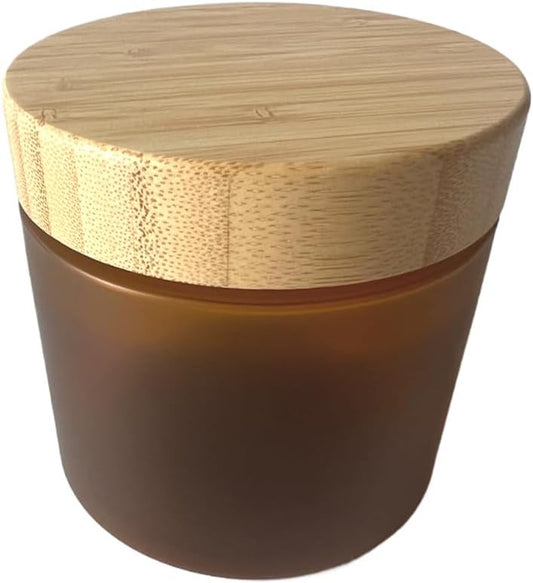 Empty Bamboo Lid Jar 16oz/500g,Refilable Plastic Round Cosmetic Containers for Powder,Body Butter,Cream,Lotion,Wide Mouth Makeup Sample Storage Pot Dispenser(Brown Color)