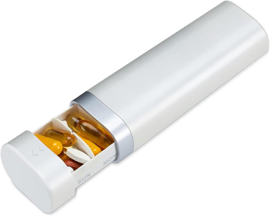 Weekly Pill Organizer 7 Day, Daily Pill Box, Travel Pill Case, Cute Pill Holder to Hold Vitamins, Medicines, Supplements, Pills Organizer (Pearl White)