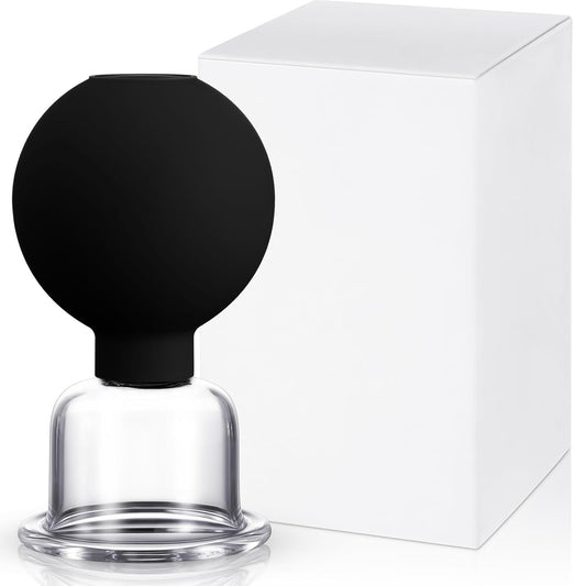 Nuanchu Facial Cupping Cup Black Glass Face Cup Silicone Cupping Massage Vacuum Suction Mug for Body Face Leg Arm Back Shoulder Muscle and Joint Pain(1.5 Inch Diameter)