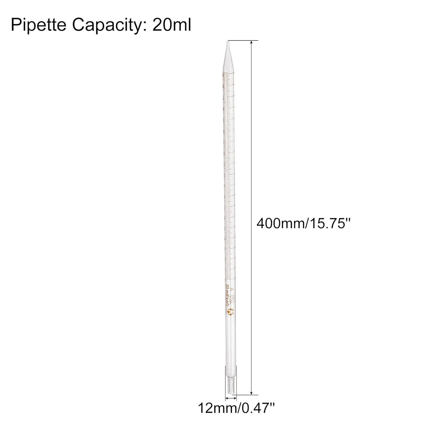 PATIKIL Graduated Dropper Pipettes, 1 Pcs 20ml Reusable Borosilicate Glass Pipette for Transfer Liquid for Laboratory, Chemistry, Clear
