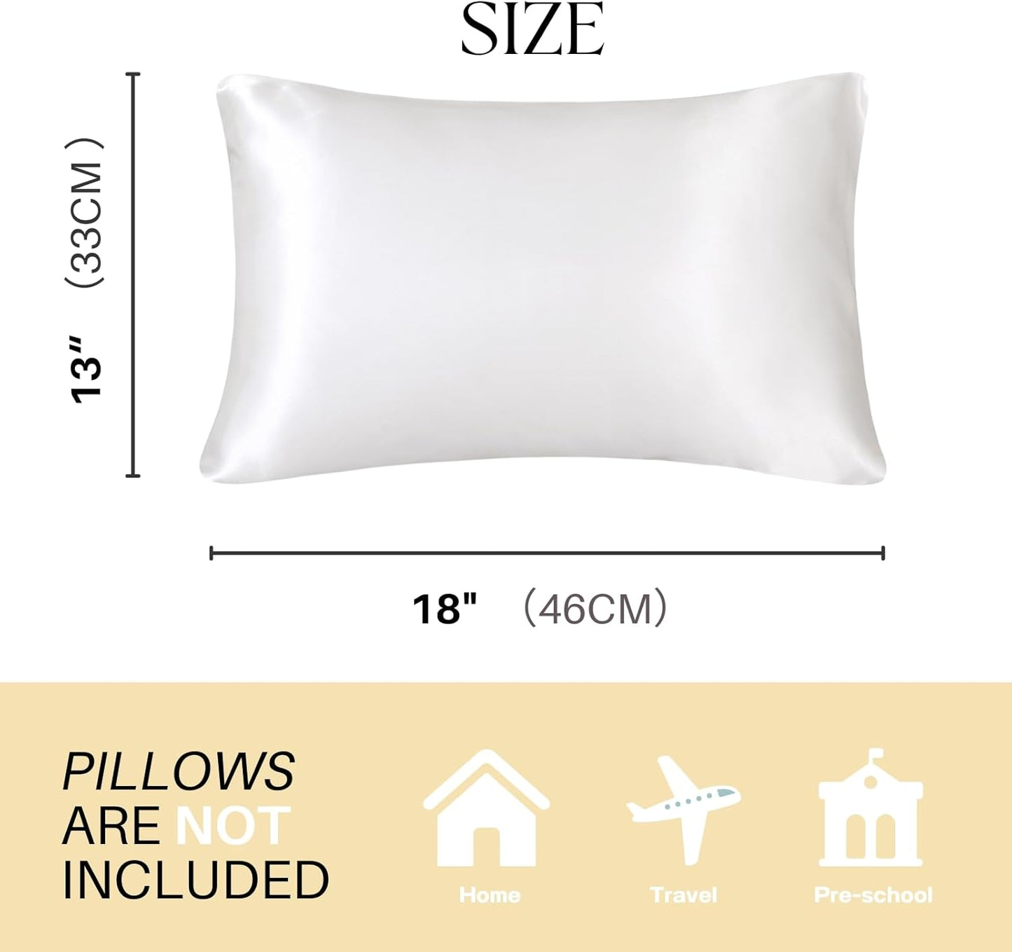 Silky Satin Toddler Pillowcases Set of 2, Super Soft Travel Pillow Covers, Small Kids Pillow Cases with Envelope Closure, 13"x 18", Ivory