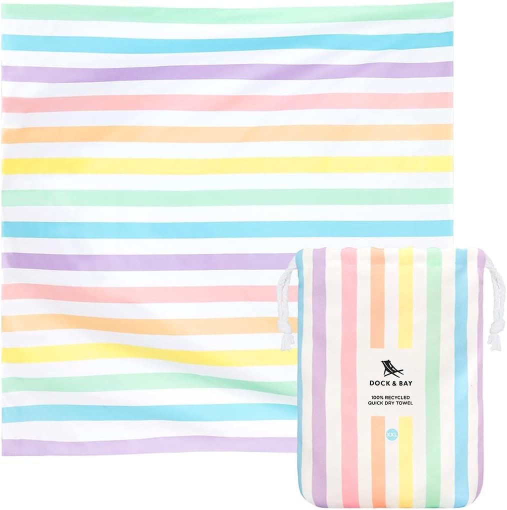 Dock & Bay Quick Drying Towel - for Sports & Gym - Compact, Lightweight - 100% Recycled - Includes Bag - Summer - Unicorn Waves, Double Extra Large (180x200cm, 70x78)