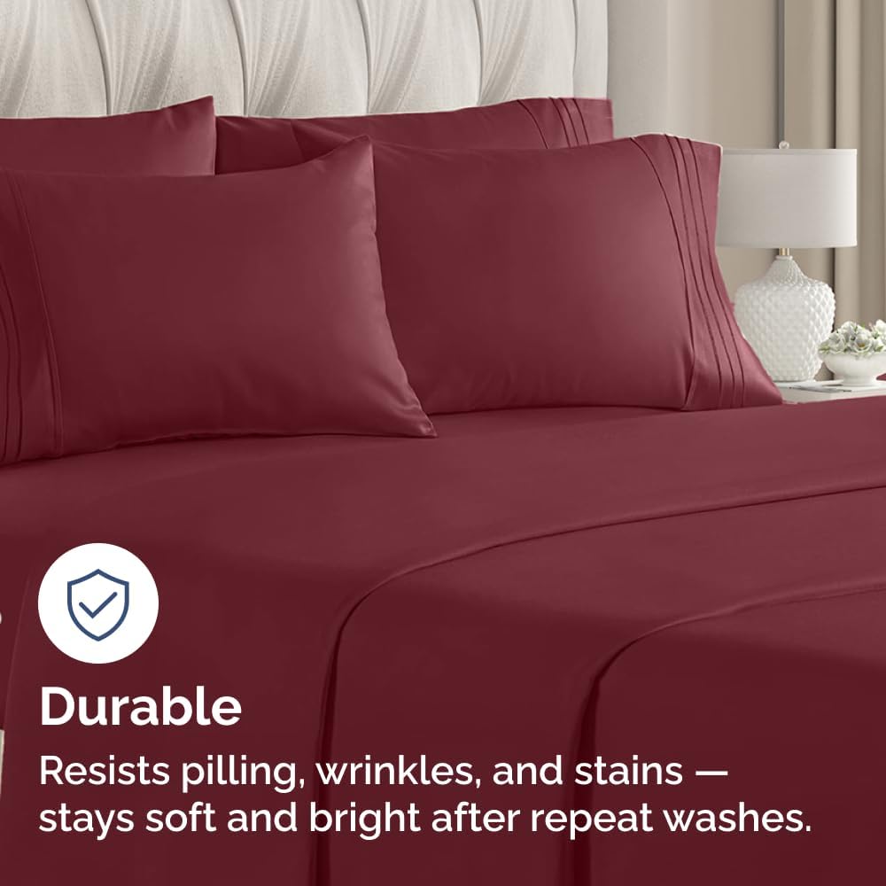 Queen Pillow Cases Set of 6 - Ultra Soft Hotel Quality Pillowcase Covers - Comfy, Cozy & Wrinkle Free - Shrink, Stain and Fade Resistant - Machine Washable Pillow Protectors - 6 Piece Set - Burgundy
