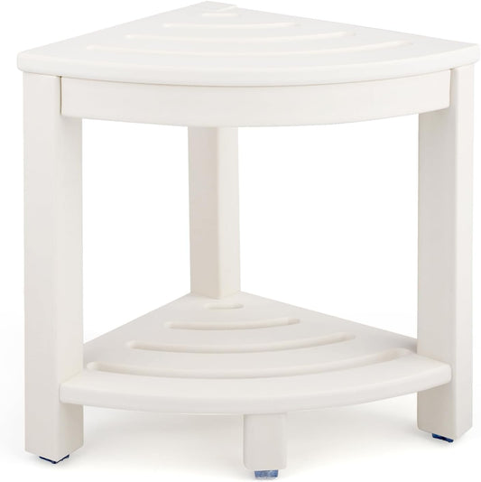 HDPE Corner Shower Stool,Shower Bench Seat with Storage Shelf for Shaving Legs Plastic Spa Bath Step Foot Rest for Bathroom Small Place (White)