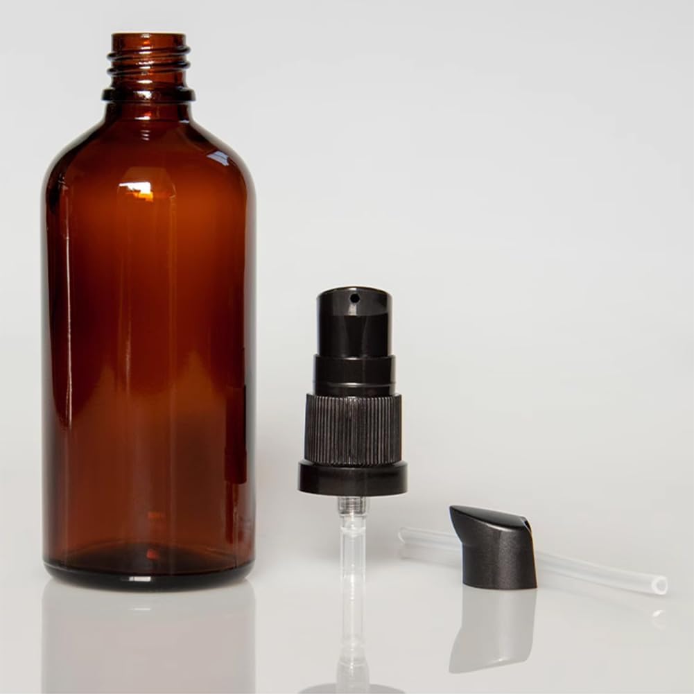 2PCS Upscale Amber Glass Refillable Pump Press Lotion Bottles Container Jars Pot For Makeup Foundations Cosmetic Skin Care Cream Emulsion Essential Oils(100ml / 3.4oz)