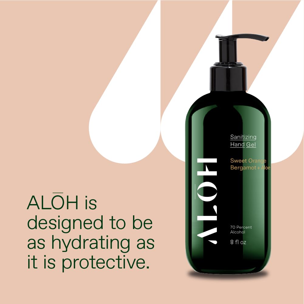 ALŌH Sanitizing Hand Gel 2-pack | Sweet Orange Bergamot + Aloe | 70% Alcohol Hydrating Hand Sanitizer Gel with Essential Oil, for Kids & Adults | 8oz Bottle (Set of 2)