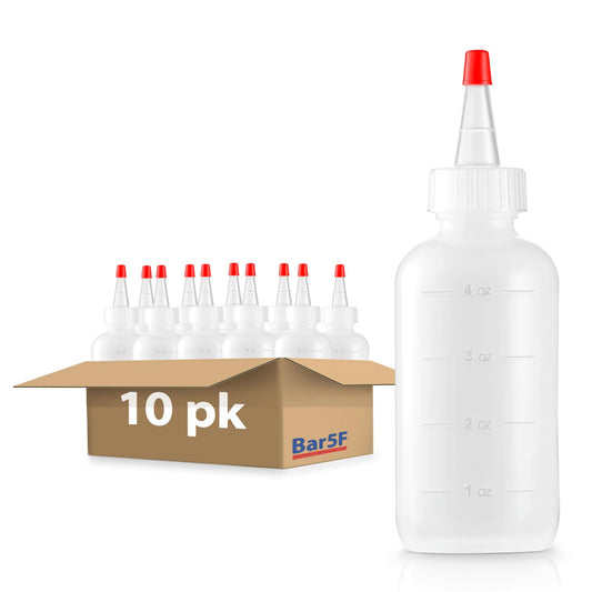 Bar5F 10-Pack Soft Squeeze Hair Applicator Bottle for Hair Treatment, Scalp Oil, Root, Color, 4 Ounce Translucent with Measuring Scale and Cap, BPA Free | Set of Bulk