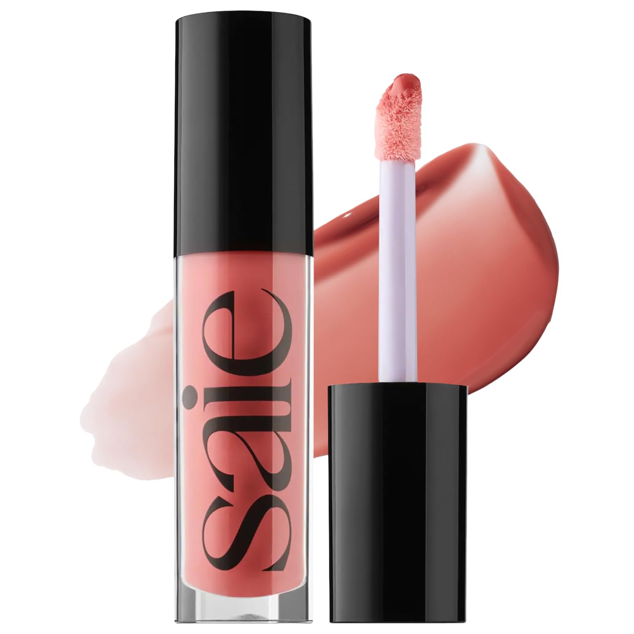 Saie Glossybounce - Hydrating Lip Gloss and Tinted Lip Oil Hybrid with Hyaluronic Acid & Jojoba Oil for Non-Sticky, Ultra-Shiny, Plump & Soft Lips - Everyday Makeup Essential - Bounce (.17 oz)