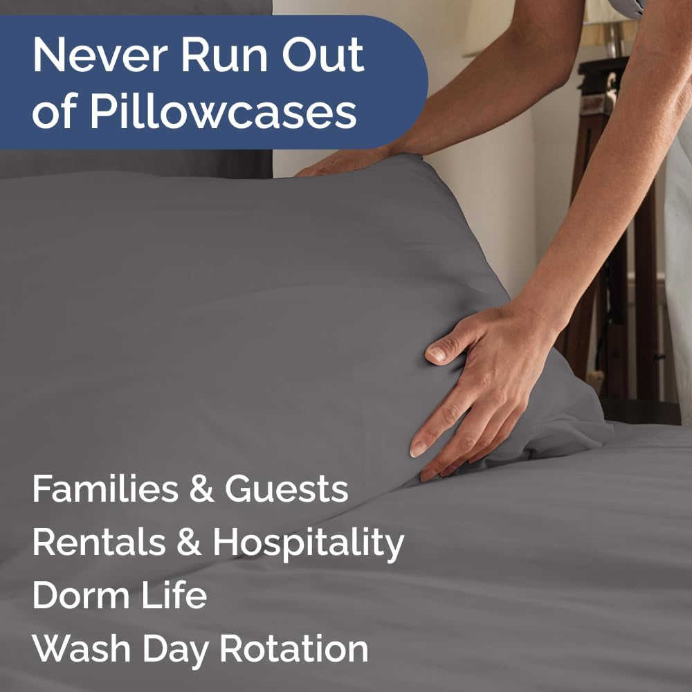 Standard Pillow Cases Set of 8 - Ultra Soft Hotel Quality Pillowcase Covers - Comfy, Cozy & Wrinkle Free - Shrink, Stain & Fade Resistant - Machine Washable Pillow Protectors - 8 Piece Set - Dark Grey