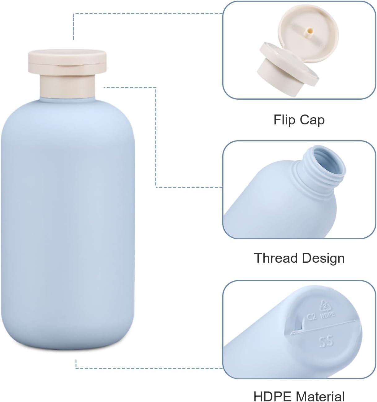 3 PACK Travel Shampoo Bottle, Empty Plastic Squeeze Bottles 6.8oz with Flip Cap, Lotion Container for Toiletries Travel Size Shampoo and Conditioner