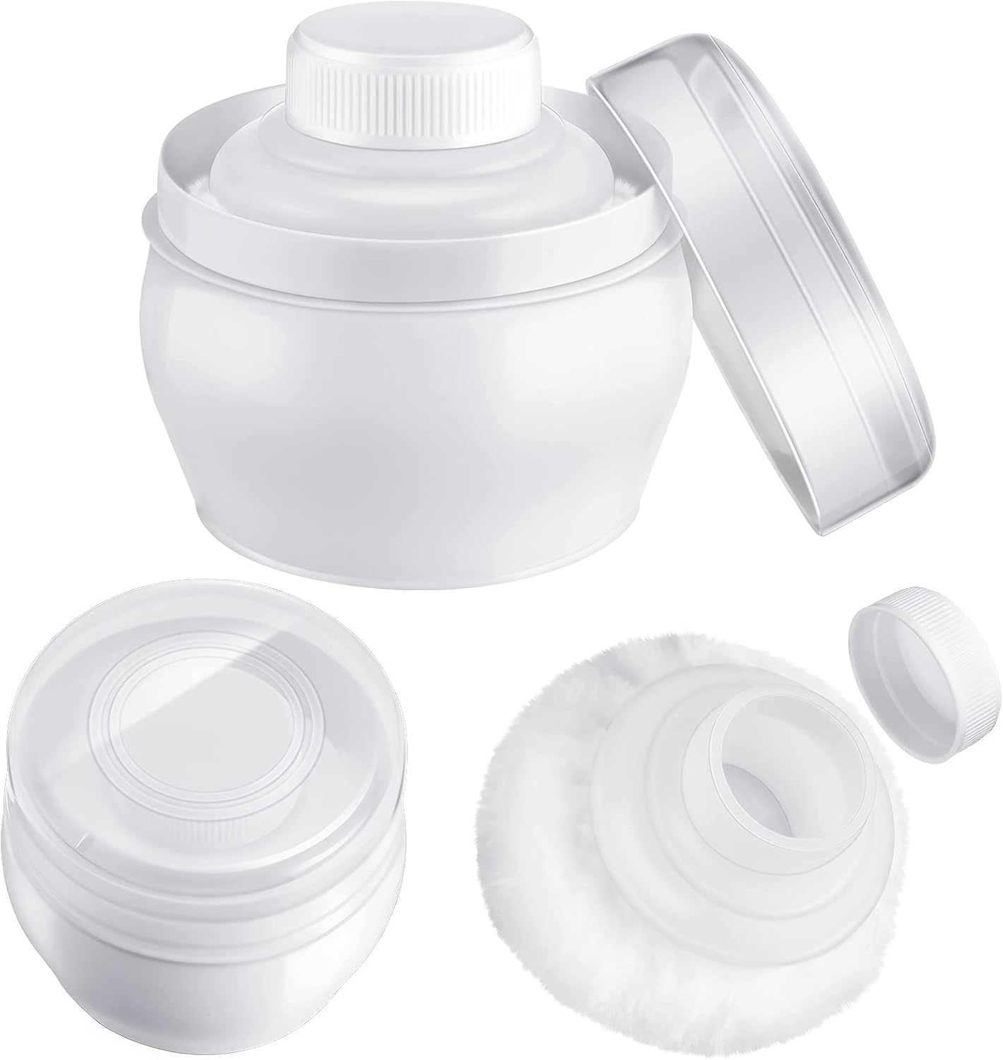 Cunhill 4 Pcs Body Powder Puff and Container Portable Body Powder Container with Puff Case Soft Washable Reusable Face Wet Dry Makeup for Baby Women Dusting Bath Travel Home Use