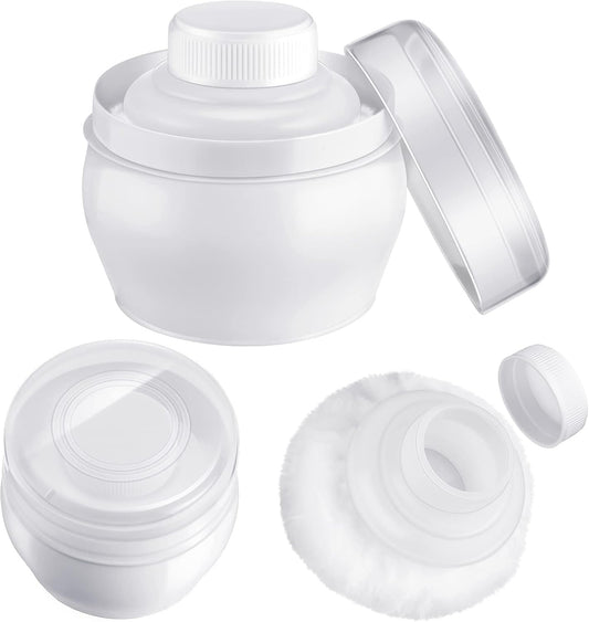 Cunhill 4 Pcs Body Powder Puff and Container Portable Body Powder Container with Puff Case Soft Washable Reusable Face Wet Dry Makeup for Baby Women Dusting Bath Travel Home Use