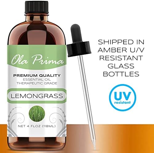Ola Prima Lemongrass Essential Oil 4 oz Lemon Grass Essential Aromatherapy Oil for Skin, Hair and Diffuser