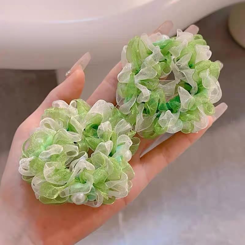 Lemeilleur 10 PCs (5 Pairs) Multicolor Cute Gauzy Elastic Hair Scrunchies for Buns Hair Ties Ponytail holders Band for Girls Kids Cheerleaders Hair Accessories