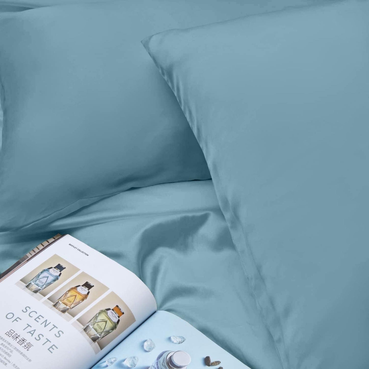 INSSL Silk Pillowcase f Women, Mulberry Silk Pillowcase for Hair and Skin and Stay Comfortable and Breathable During Sleep(Blue Gray,King)