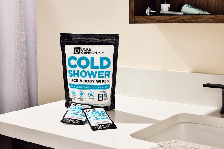 Duke Cannon Cold Shower Cooling Field Towels – Menthol Body Wipes for Men, No Rinse Face & Body Cleansing Wipes, 15 Individually Wrapped Towels (6 Pack)