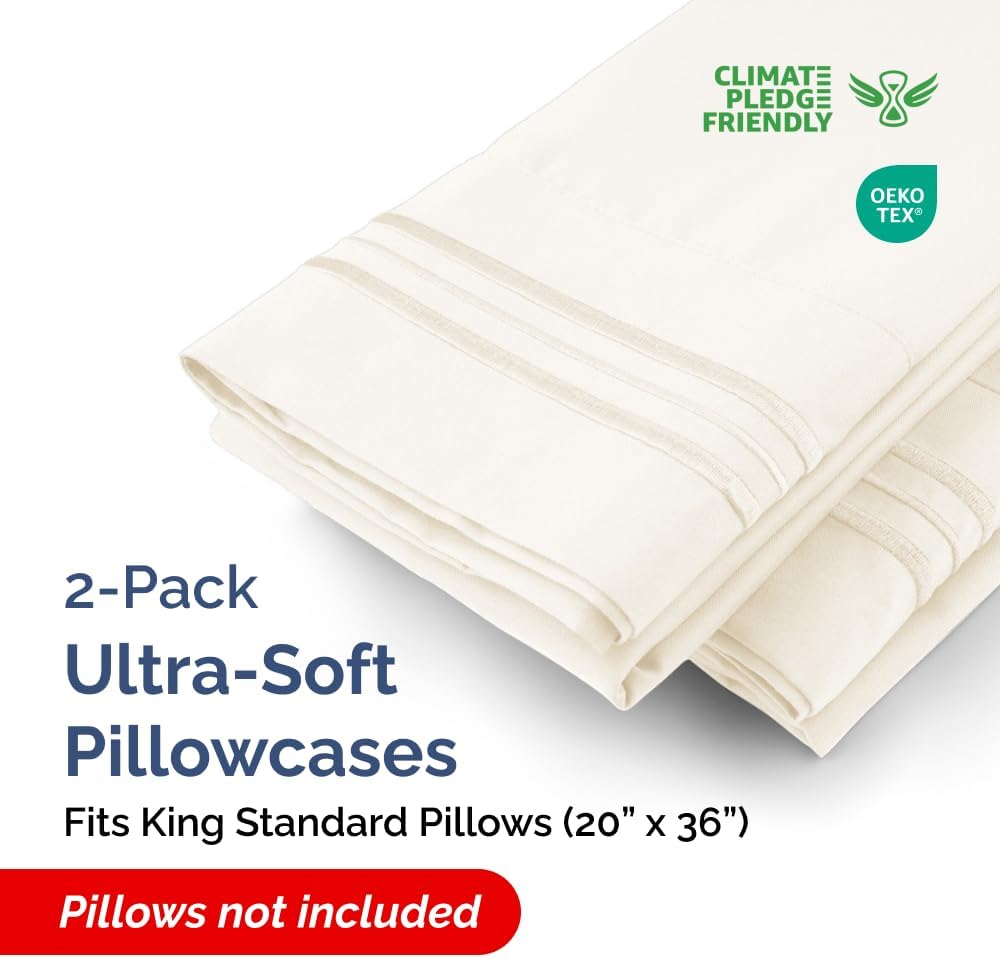 King Standard Pillow Cases Set of 2 - Soft Hotel Quality Pillowcase Covers - Comfy, Cozy & Fade Free - Wrinkle Resistant - Machine Washable Pillow Protectors - 2 Piece Set - King Standard Off White