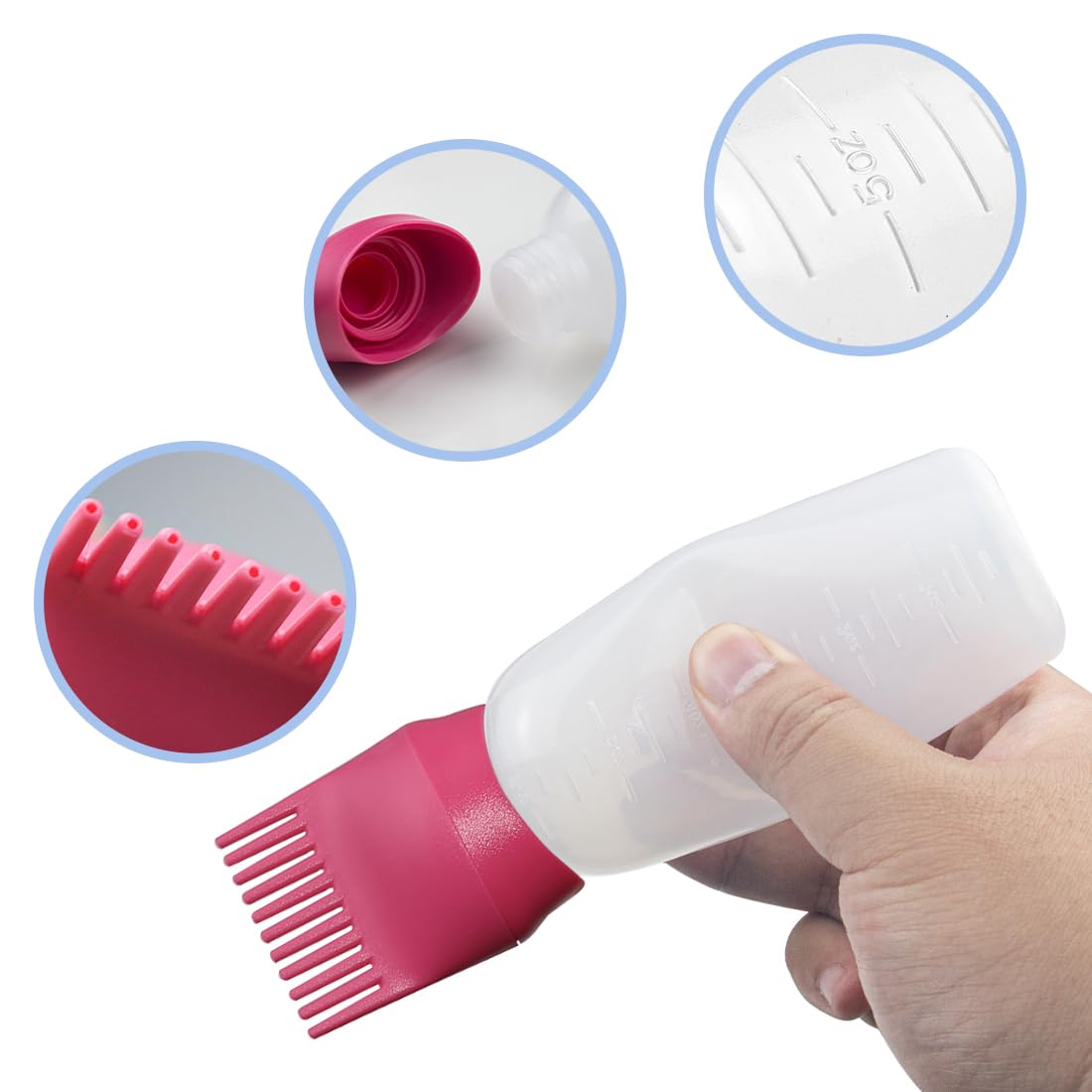 ELANE 4 Pcs Root Comb Applicator Bottle, 6oz, Hair Oil Applicator Bottle for Hair, Salon, Travel, Camping (Red+Green)