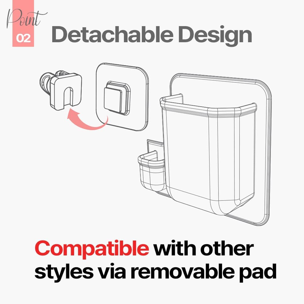 Silicone Wall Mounted Organizer - Made in Korea, BPA Free - Storage with Hook - Bathroom and Living Room, Remote Control & Shower Caddy (Eagle Wing(Navy), Poket Holder(Navy))