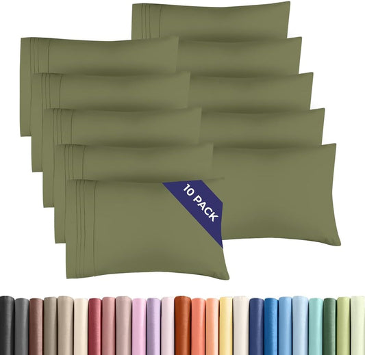 King Pillow Cases Set of 10 - Ultra Soft Hotel Quality Pillowcase Covers - Comfy. Cozy & Wrinkle Free - Shrink, Stain and Fade Resistant - Machine Washable Pillow Protectors - 10 Pcs Set - Sage Green