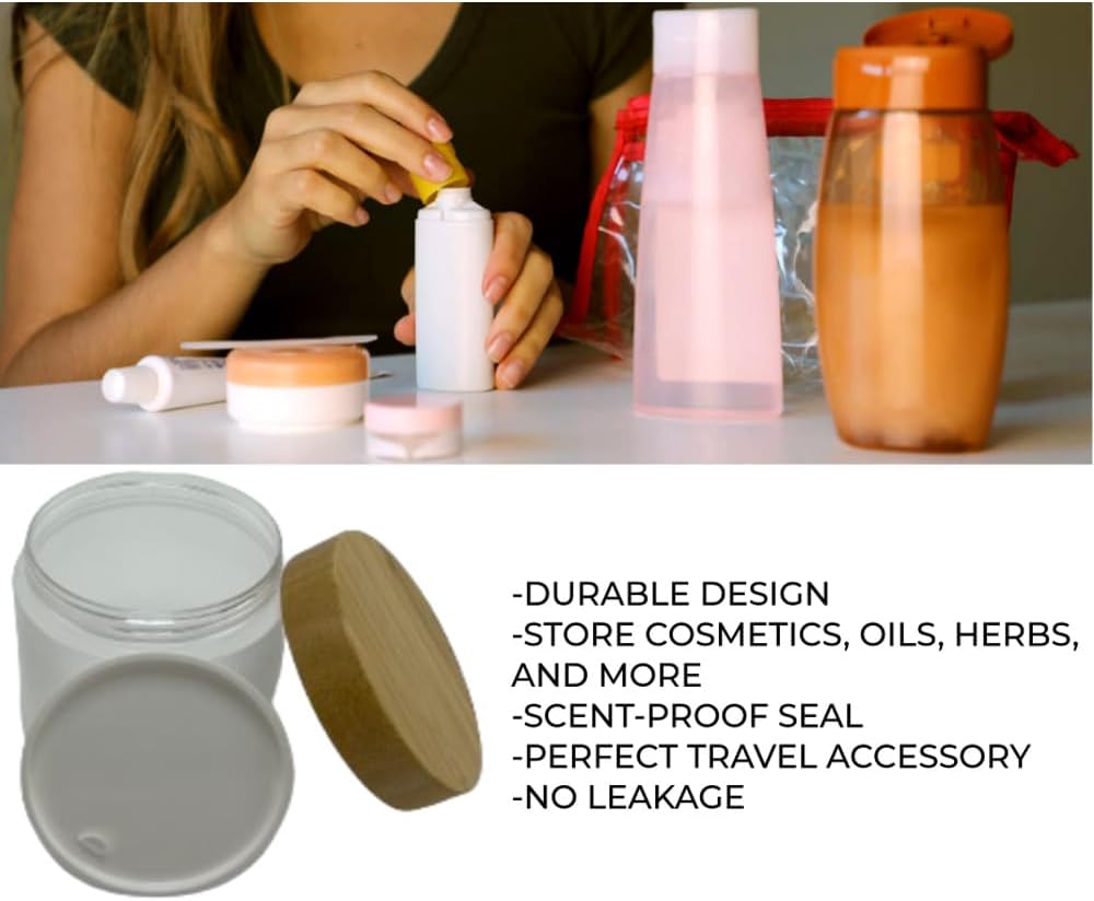 Empty Bamboo Lid Jar 16oz/500g,Refilable Plastic Round Cosmetic Containers for Powder,Body Butter,Cream,Lotion,Wide Mouth Makeup Sample Storage Pot Dispenser(Frost)