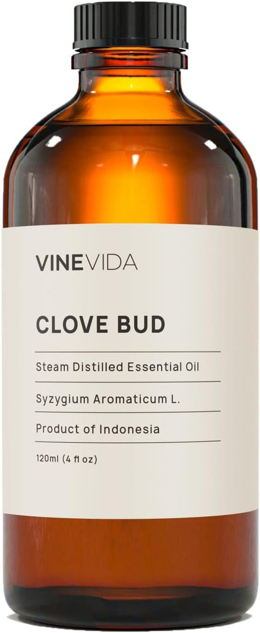 VineVida Clove Bud Essential Oil, 4 oz - Undiluted, DIY Candle Scents, Bulk for Soap Making, Safe for Skin